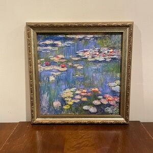 Claude Monet Pink Water Lilies 12x12 Gold Framed Print Impressionist Wall Art